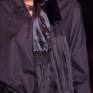 Yves Saint Laurent by Tom Ford Fall 2001 Runway Logo Black Velvet Silk Scarf